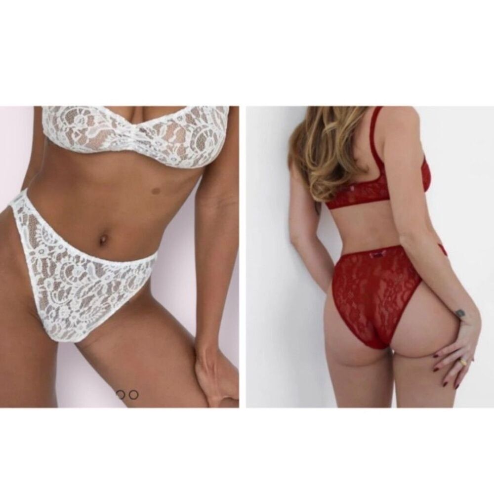 Anthropologie RUMORED NWT XS Women Smitten Brief in White Crimson Lace Panties